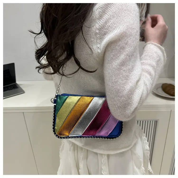 Rainbow Strip Shoulder Bag 2025 Korean Style Chain Crossbody — feature 19