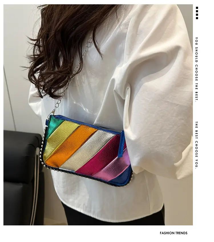 Rainbow Strip Shoulder Bag 2025 Korean Style Chain Crossbody — feature 2