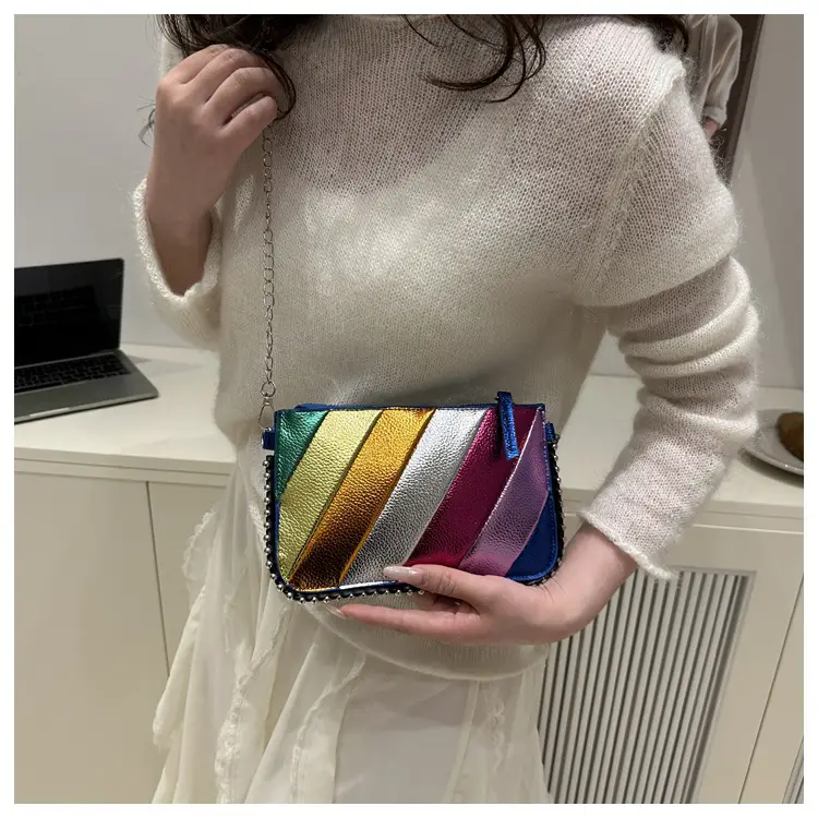 Rainbow Strip Shoulder Bag 2025 Korean Style Chain Crossbody — feature 20