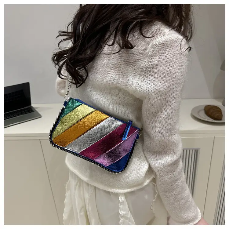 Rainbow Strip Shoulder Bag 2025 Korean Style Chain Crossbody — feature 22