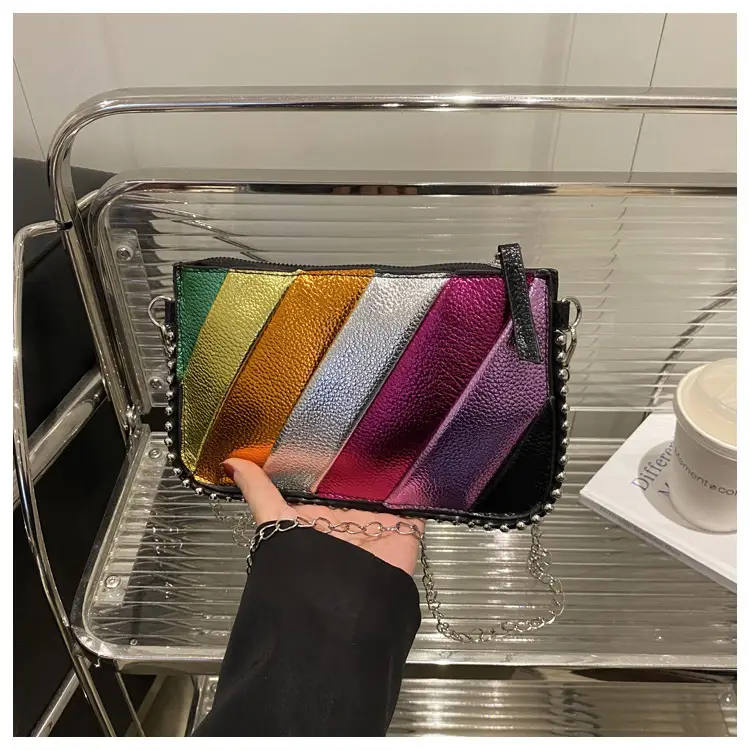 Rainbow Strip Shoulder Bag 2025 Korean Style Chain Crossbody — feature 23