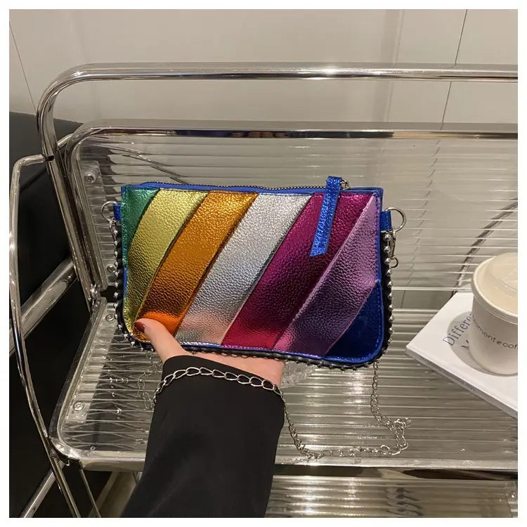Rainbow Strip Shoulder Bag 2025 Korean Style Chain Crossbody — feature 24