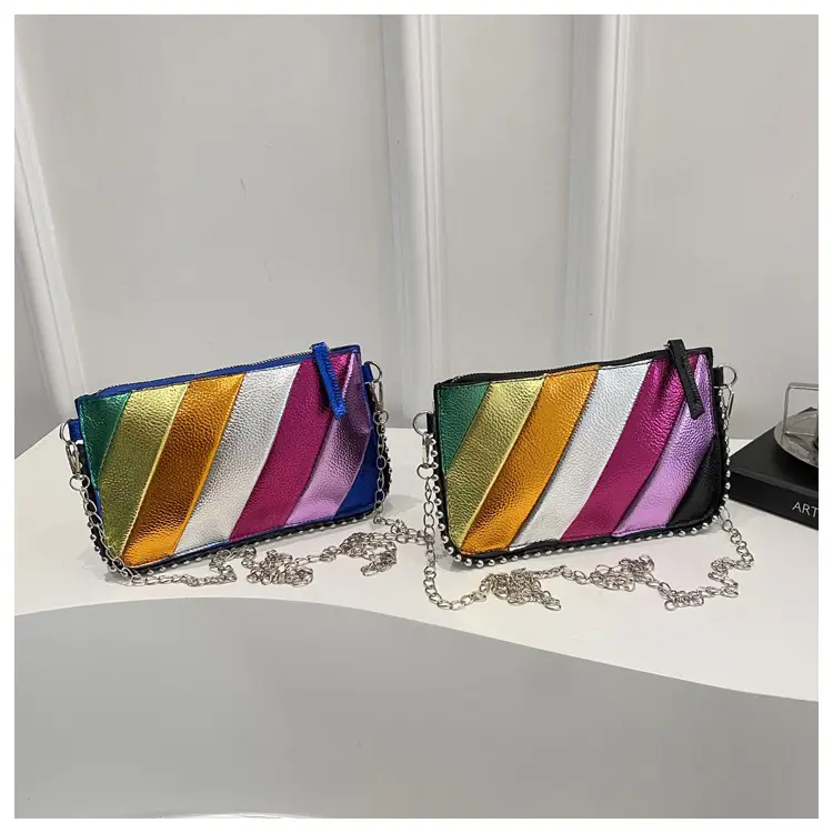 Rainbow Strip Shoulder Bag 2025 Korean Style Chain Crossbody — feature 25