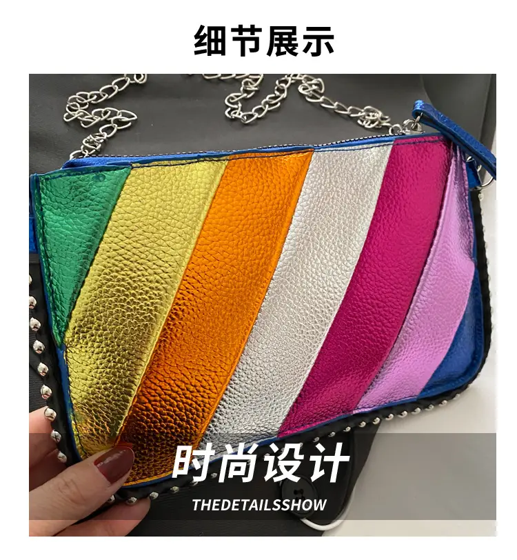 Rainbow Strip Shoulder Bag 2025 Korean Style Chain Crossbody — feature 4
