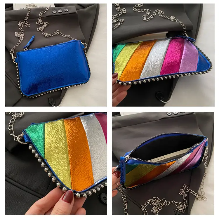 Rainbow Strip Shoulder Bag 2025 Korean Style Chain Crossbody — feature 8