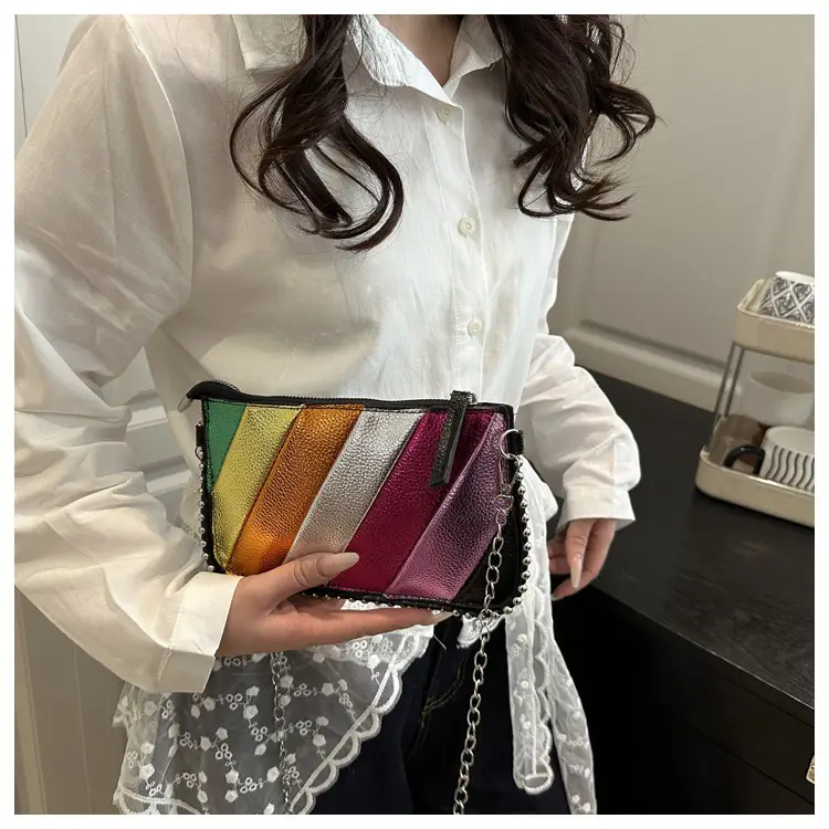 Rainbow Strip Shoulder Bag 2025 Korean Style Chain Crossbody — feature 9