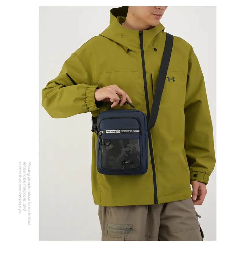 Men's Korean Style Crossbody Bag Black Green — feature 34