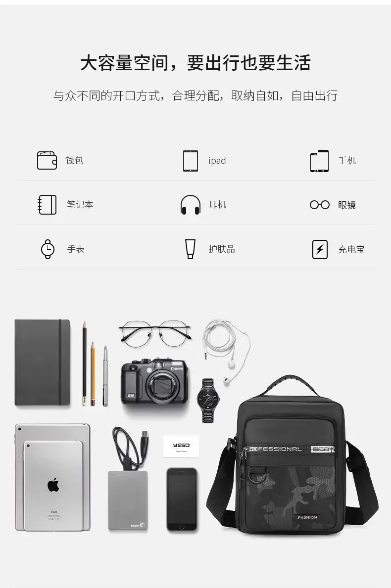 Men's Korean Style Crossbody Bag Black Green — feature 7