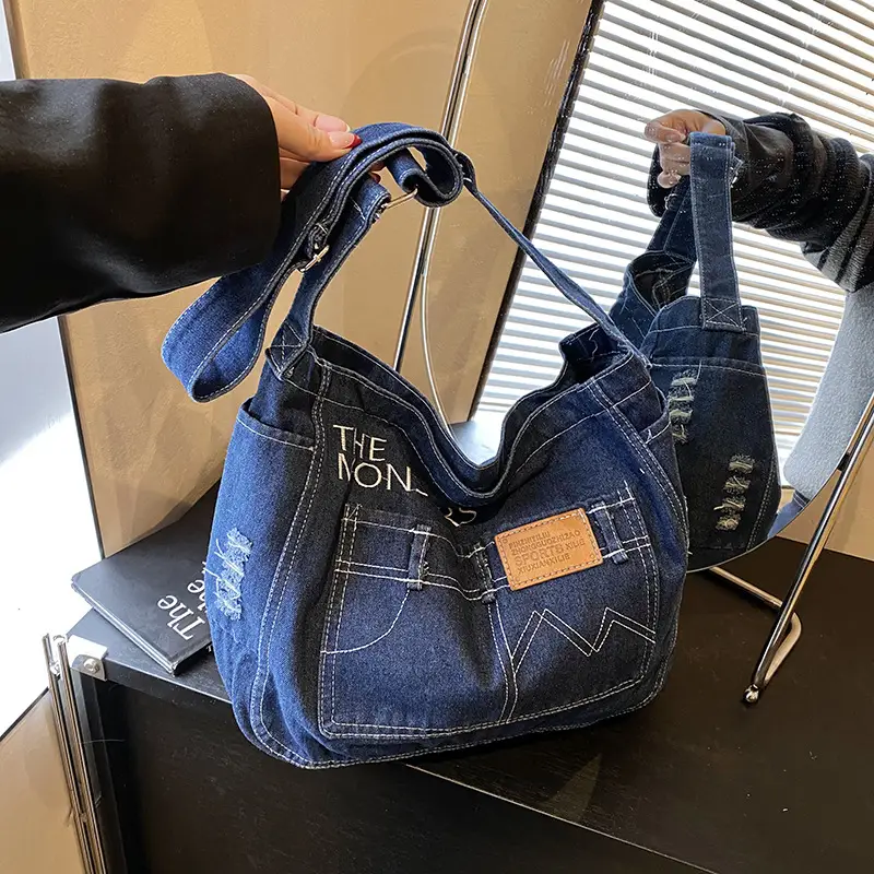 Denim Vintage Crossbody Bag Blue Vintage Style - Image 7
