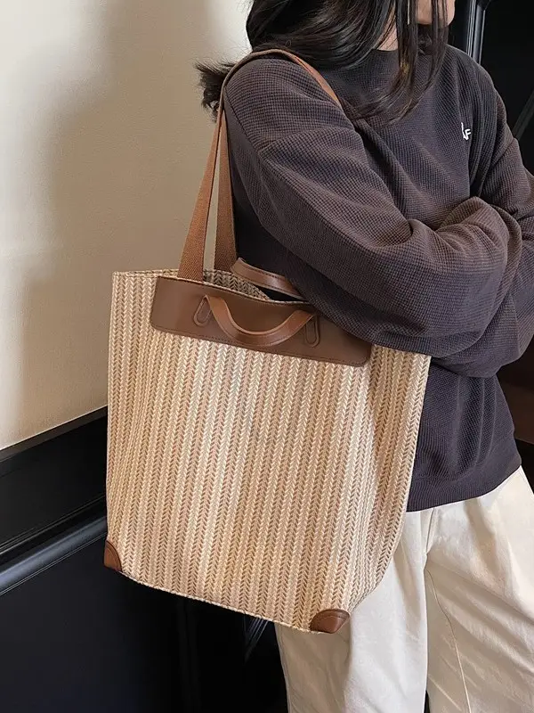 Women Striped Canvas Shoulder Bag 2025 Casual Commuter - Image 4