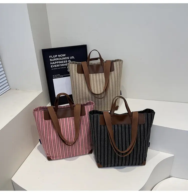 Women Striped Canvas Shoulder Bag 2025 Casual Commuter — feature 1