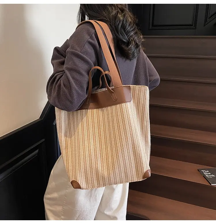 Women Striped Canvas Shoulder Bag 2025 Casual Commuter — feature 14