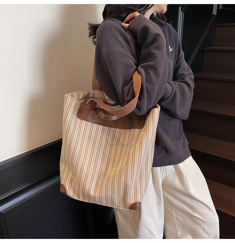 Women Striped Canvas Shoulder Bag 2025 Casual Commuter — feature 15