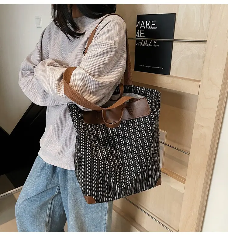 Women Striped Canvas Shoulder Bag 2025 Casual Commuter — feature 17
