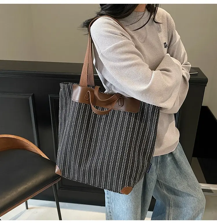 Women Striped Canvas Shoulder Bag 2025 Casual Commuter — feature 20