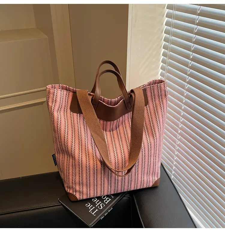Women Striped Canvas Shoulder Bag 2025 Casual Commuter — feature 26