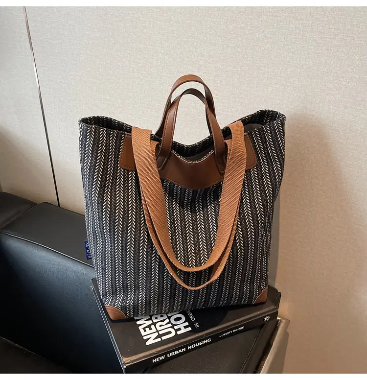 Women Striped Canvas Shoulder Bag 2025 Casual Commuter — feature 29