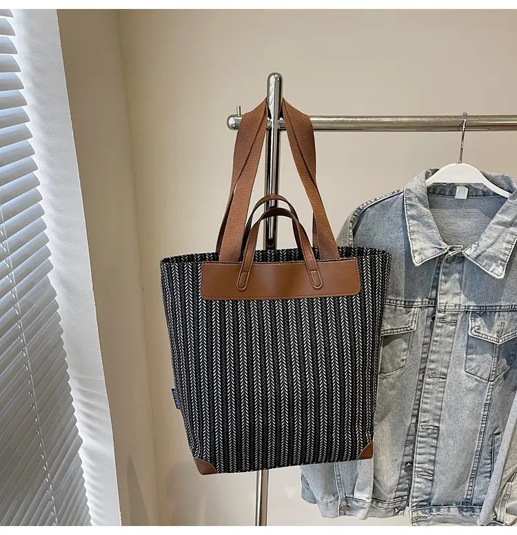 Women Striped Canvas Shoulder Bag 2025 Casual Commuter — feature 30