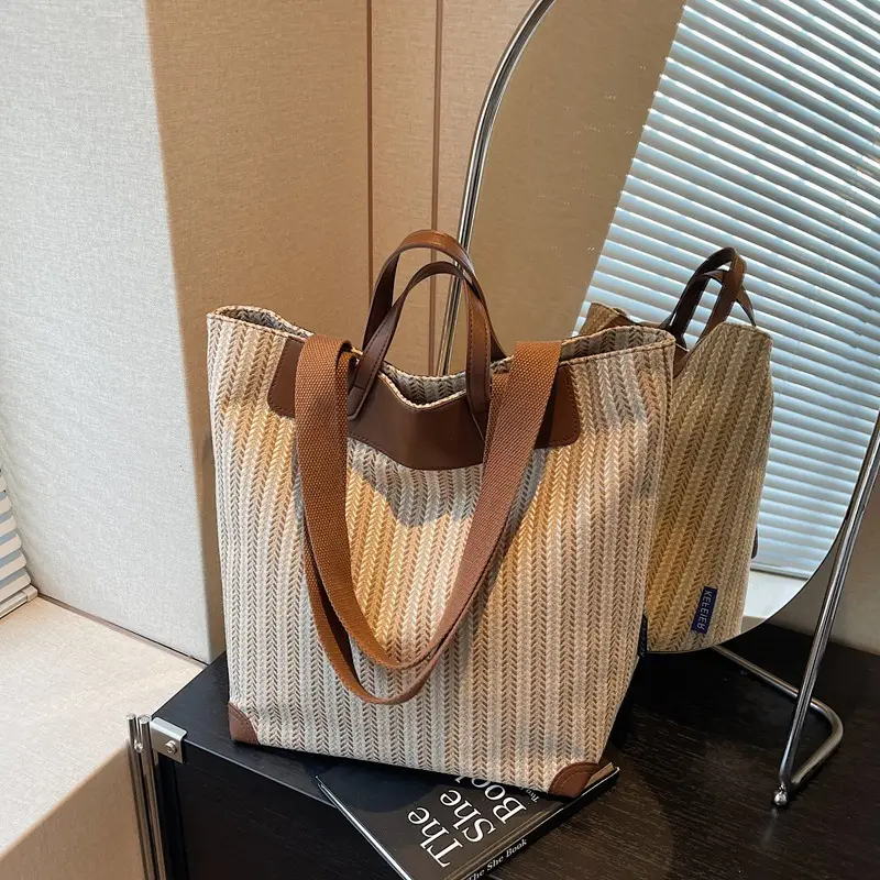 Women Striped Canvas Shoulder Bag 2025 Casual Commuter - Image 3