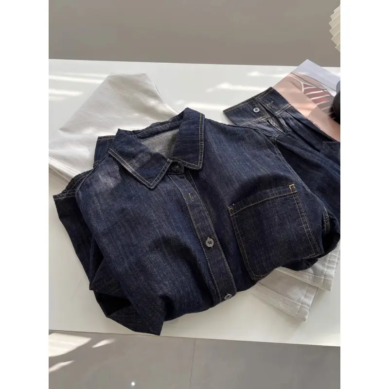 Korean Style Denim Shirt Women Loose Grey Spring Fall