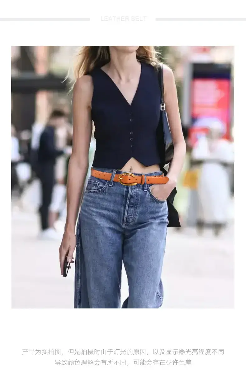 Red Letter C Buckle Women's Genuine Leather Belt — feature 1