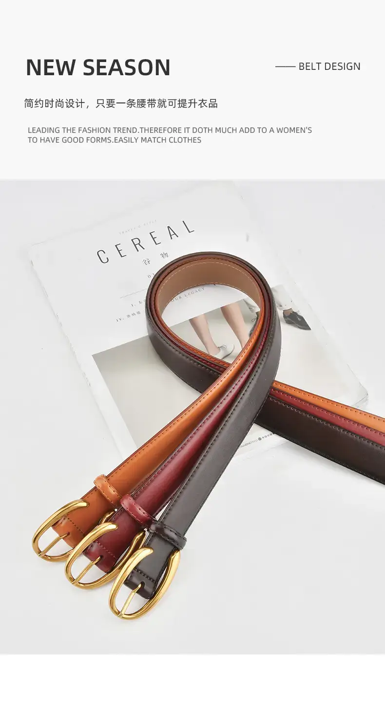 Red Letter C Buckle Women's Genuine Leather Belt — feature 4