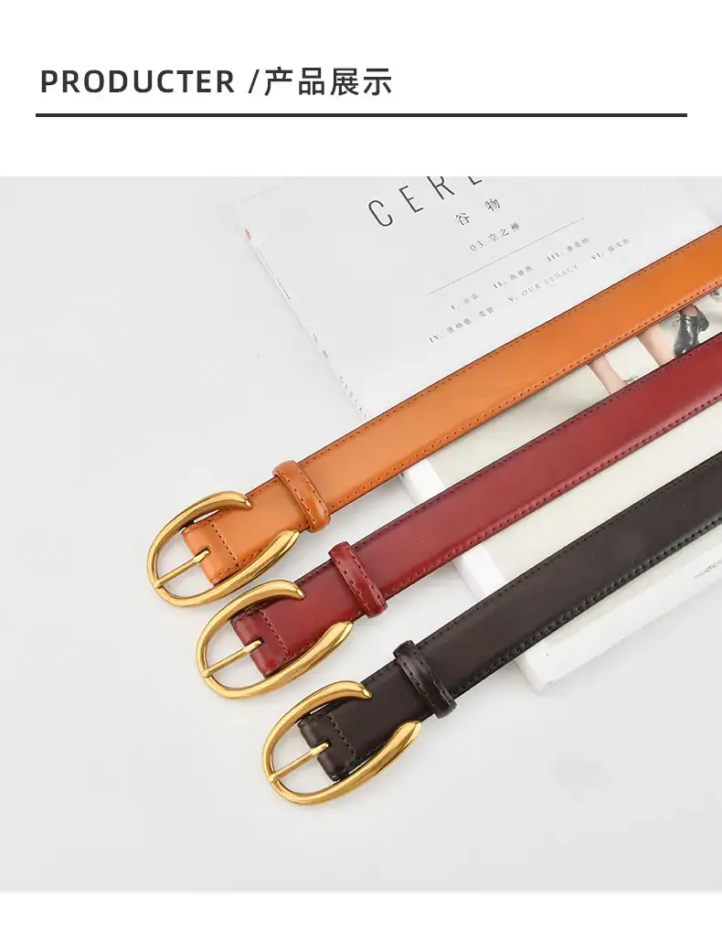 Red Letter C Buckle Women's Genuine Leather Belt — feature 9