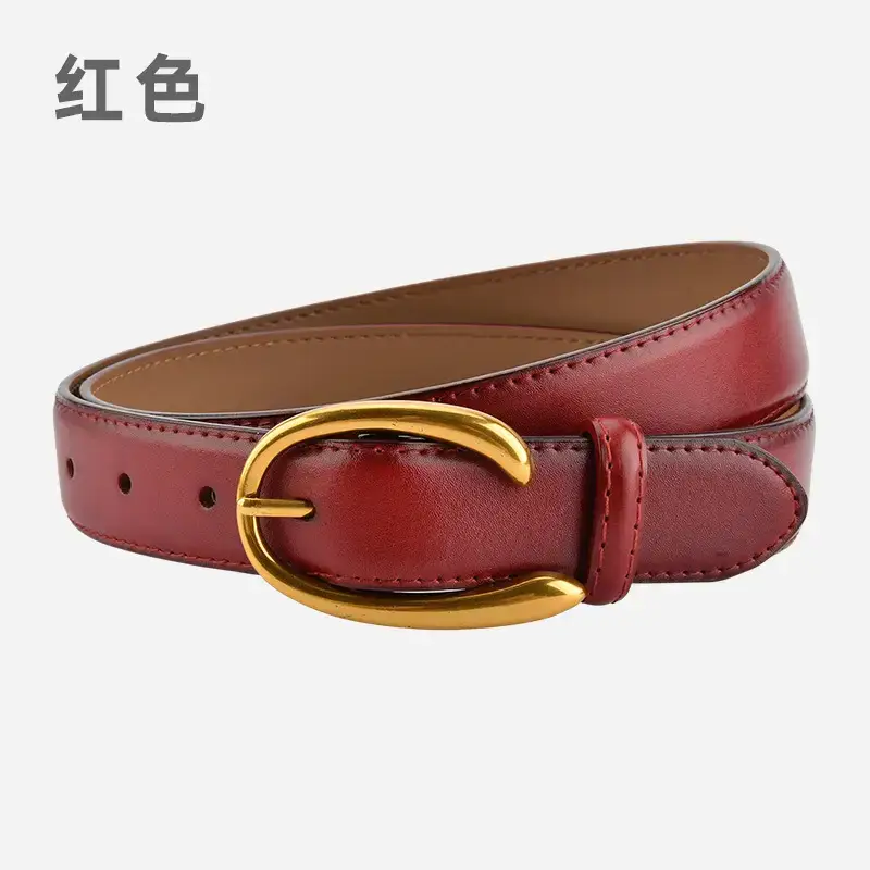 Red Letter C Buckle Women's Genuine Leather Belt - Image 3