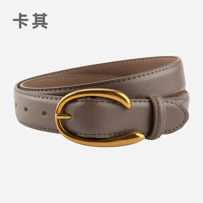 Red Letter C Buckle Women's Genuine Leather Belt - Image 6