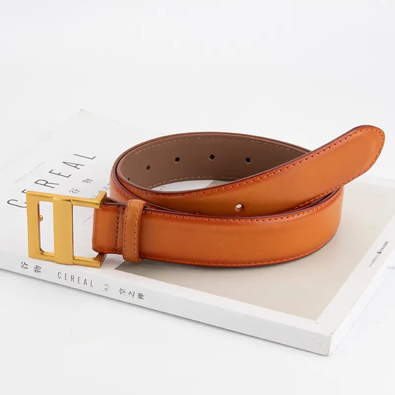 Women's Genuine Leather Waist Belt Coffee Gold Buckle - Image 13
