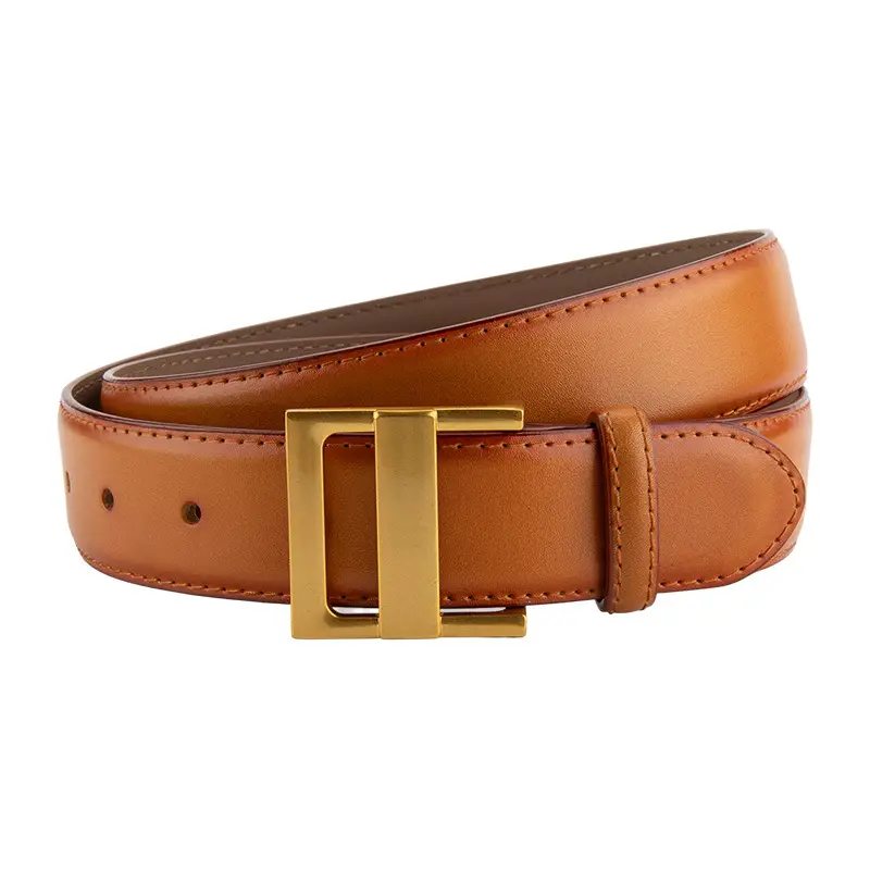 Women's Genuine Leather Waist Belt Coffee Gold Buckle - Image 15