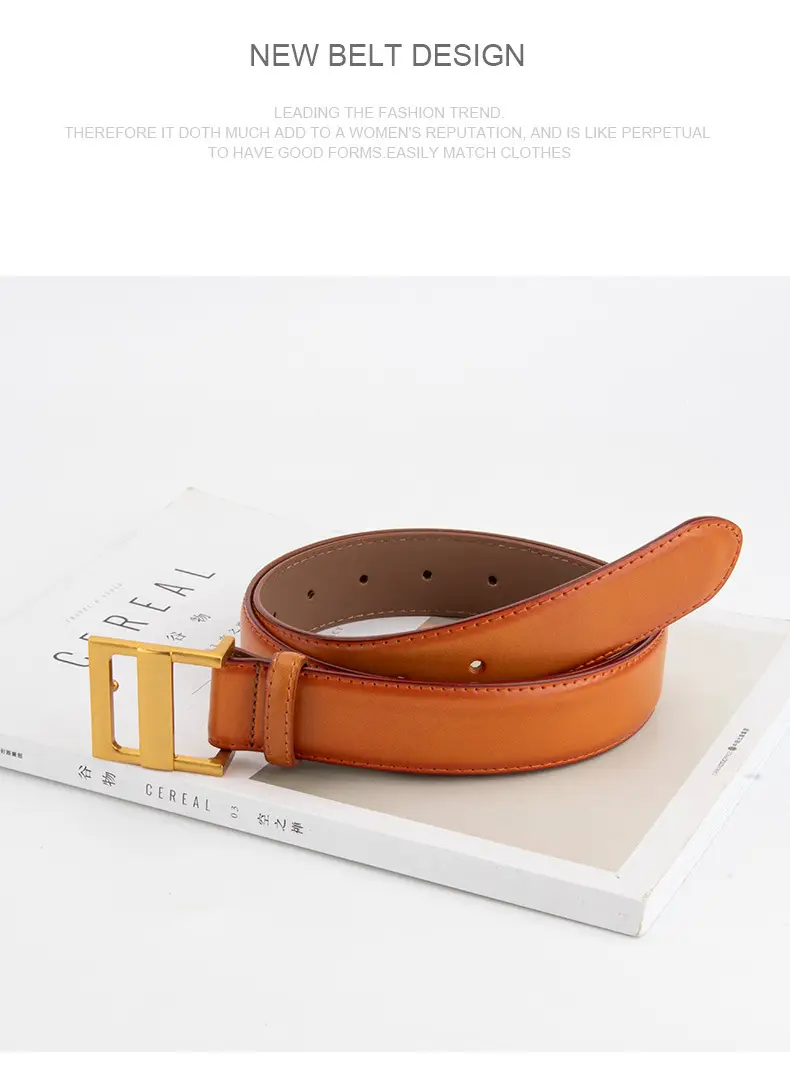 Women's Genuine Leather Waist Belt Coffee Gold Buckle — feature 10