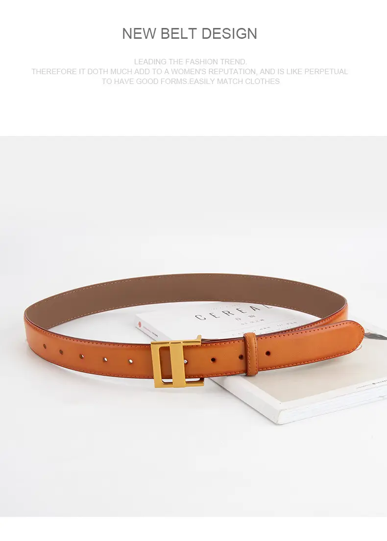 Women's Genuine Leather Waist Belt Coffee Gold Buckle — feature 11