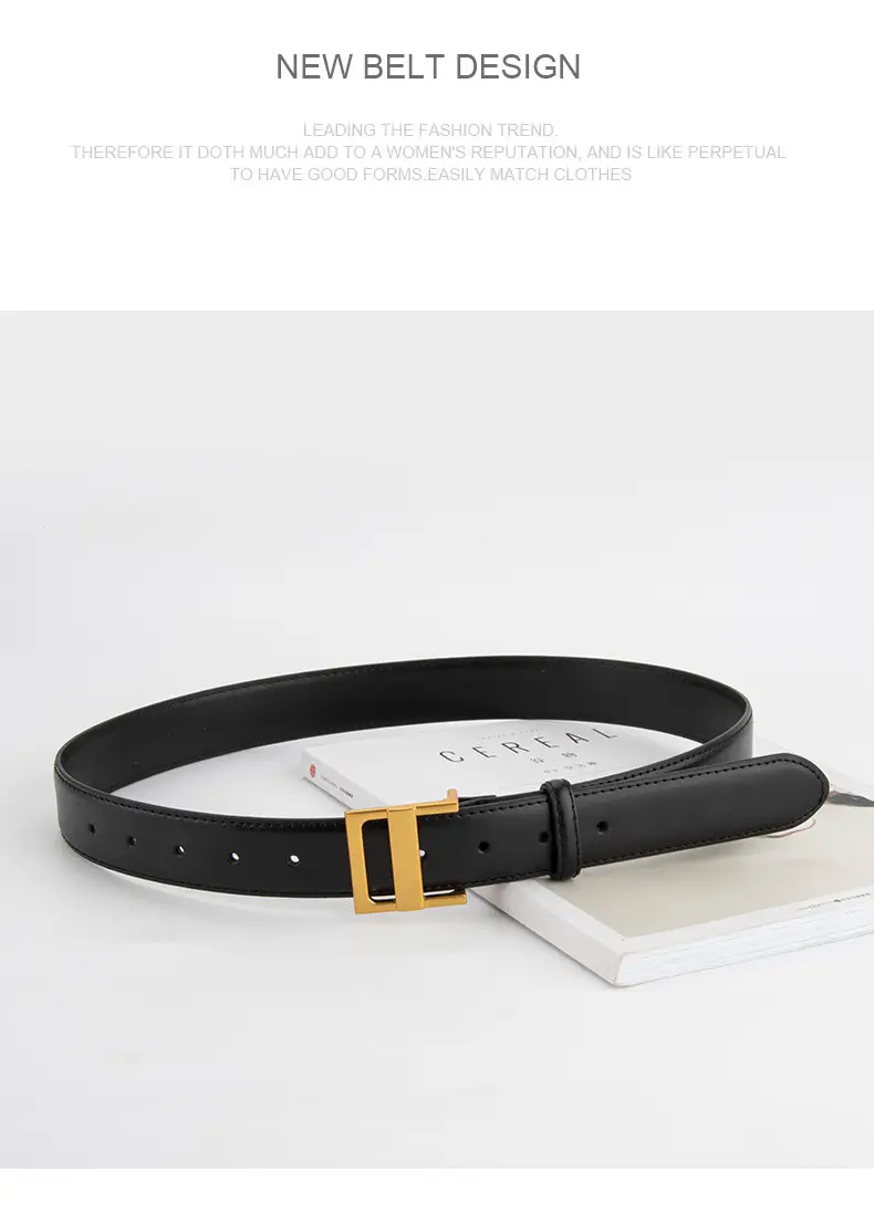 Women's Genuine Leather Waist Belt Coffee Gold Buckle — feature 12