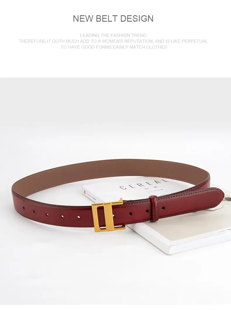 Women's Genuine Leather Waist Belt Coffee Gold Buckle — feature 15