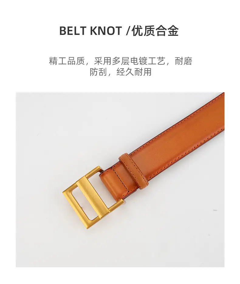 Women's Genuine Leather Waist Belt Coffee Gold Buckle — feature 6