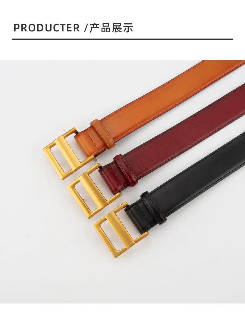 Women's Genuine Leather Waist Belt Coffee Gold Buckle — feature 9