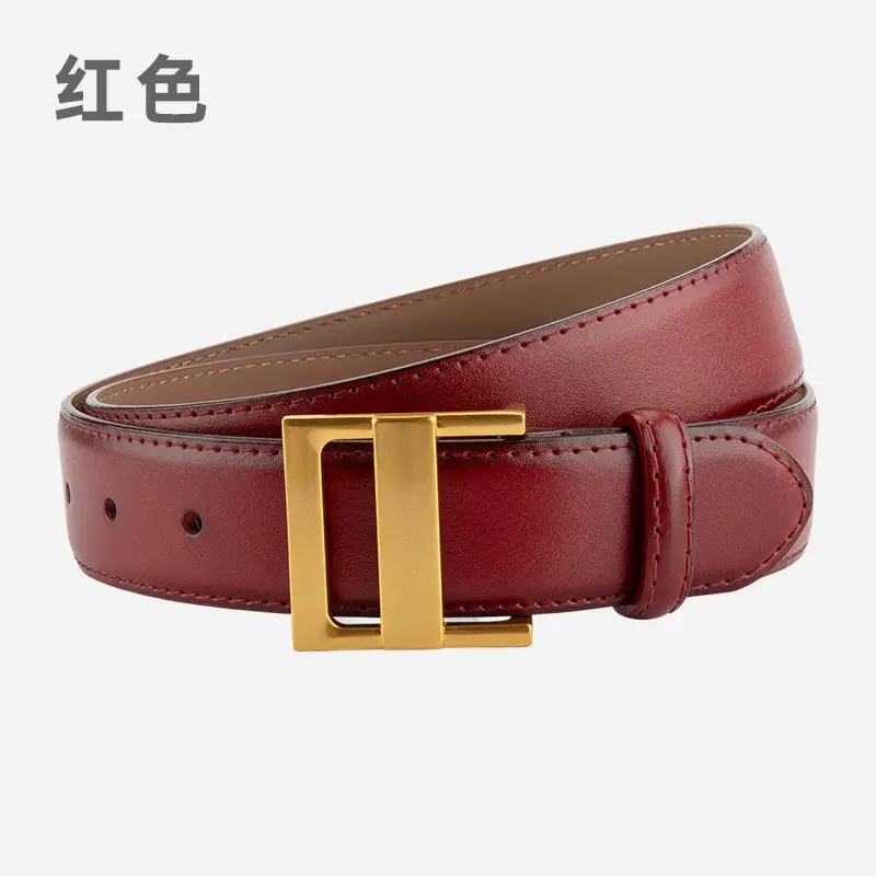 Women's Genuine Leather Waist Belt Coffee Gold Buckle - Image 3