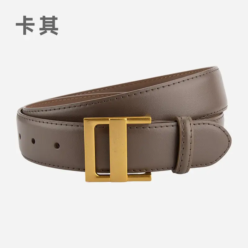 Women's Genuine Leather Waist Belt Coffee Gold Buckle - Image 6