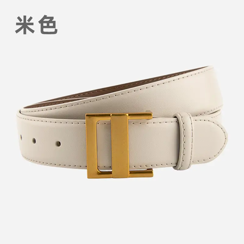 Women's Genuine Leather Waist Belt Coffee Gold Buckle - Image 7