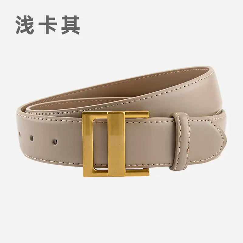 Women's Genuine Leather Waist Belt Coffee Gold Buckle - Image 8