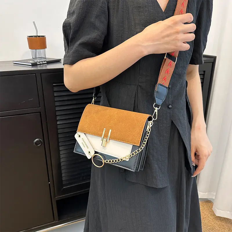 Korean Style Brown Crossbody Bag with Chain Strap - Image 7