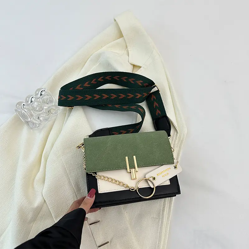 Korean Style Brown Crossbody Bag with Chain Strap - Image 2