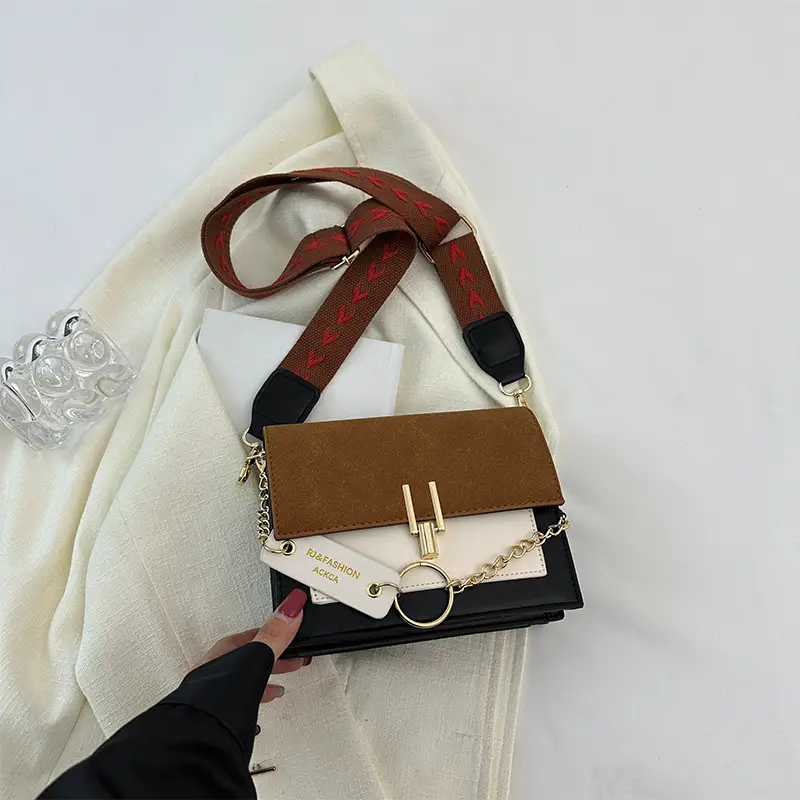 Korean Style Brown Crossbody Bag with Chain Strap - Image 3