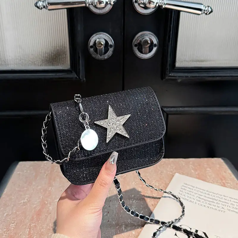 Silver Star Diamond Lattice Crossbody Bag