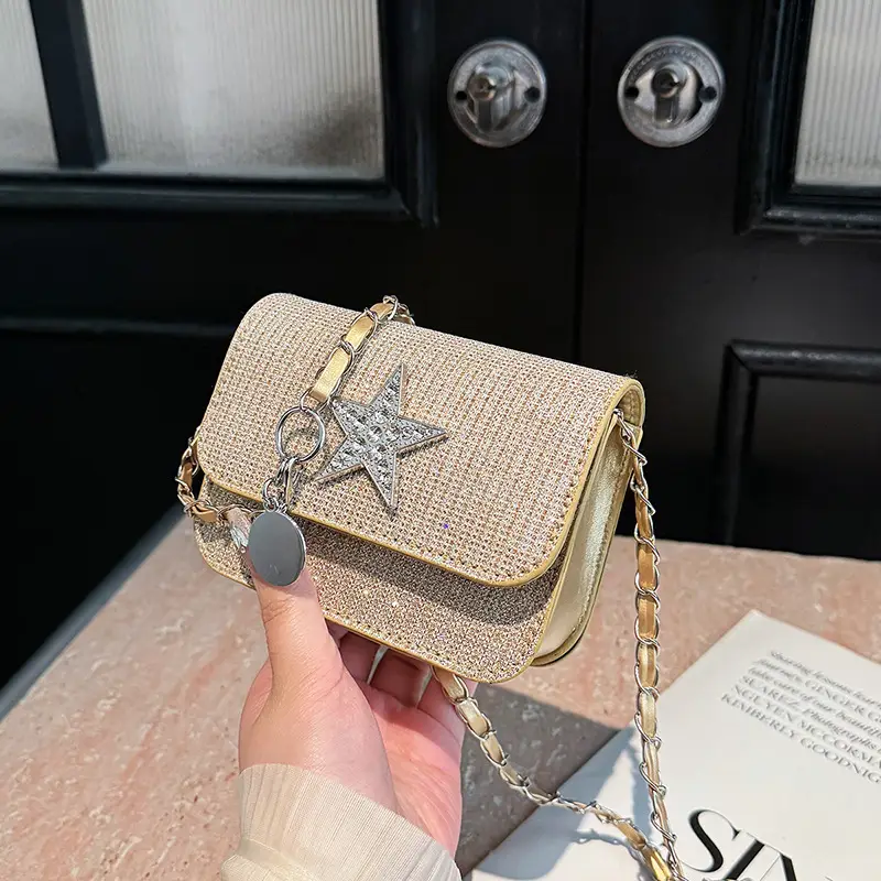Silver Star Diamond Lattice Crossbody Bag