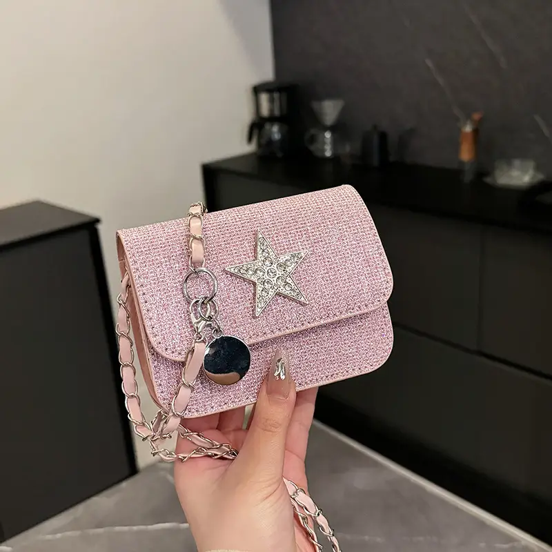 Silver Star Diamond Lattice Crossbody Bag