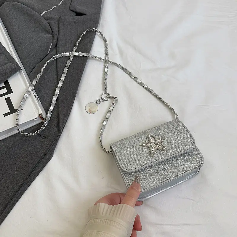 Silver Star Diamond Lattice Crossbody Bag