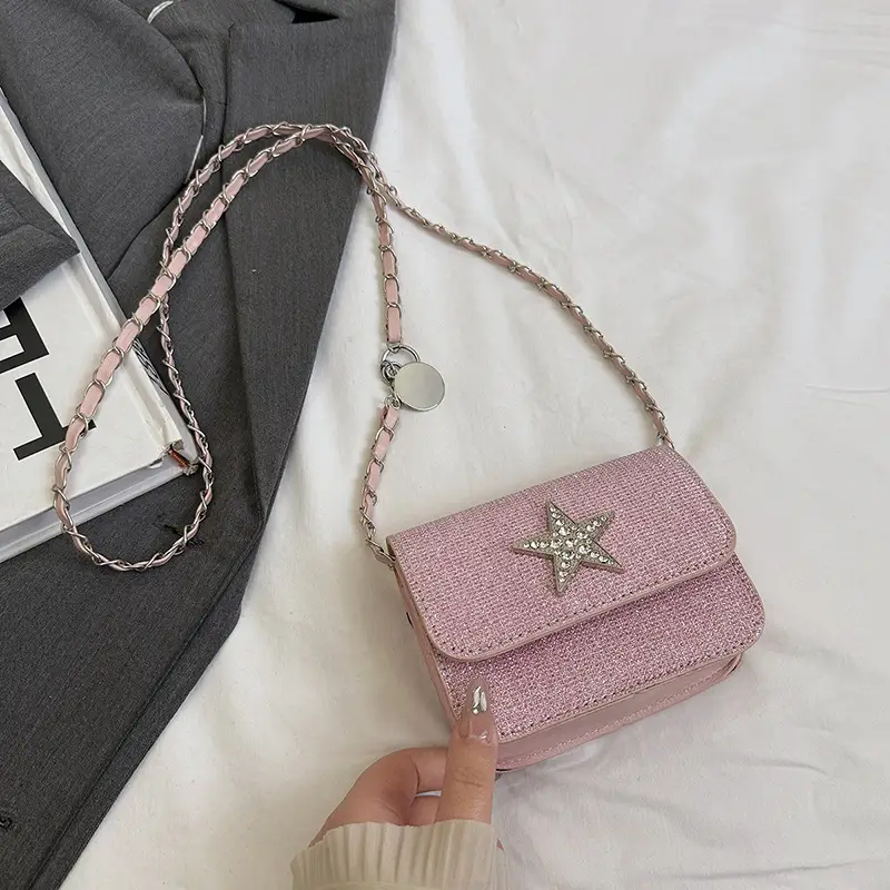 Silver Star Diamond Lattice Crossbody Bag