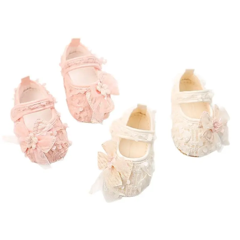 Cute Flower Headband Toddler Shoes Pink Beige